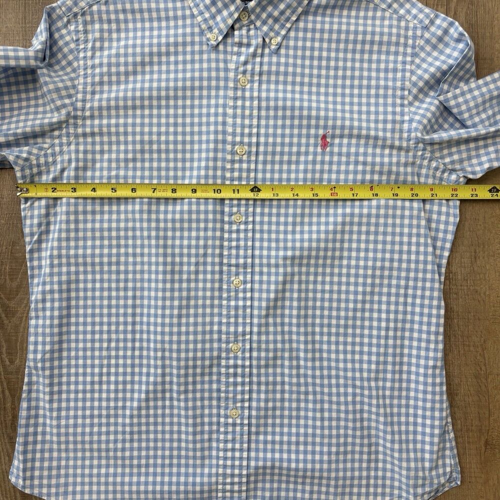 Ralph Lauren Mens Custom Fit Shirt Sz L Blue Gingham Pink Pony LA Preppy Classic - Picture 9 of 11